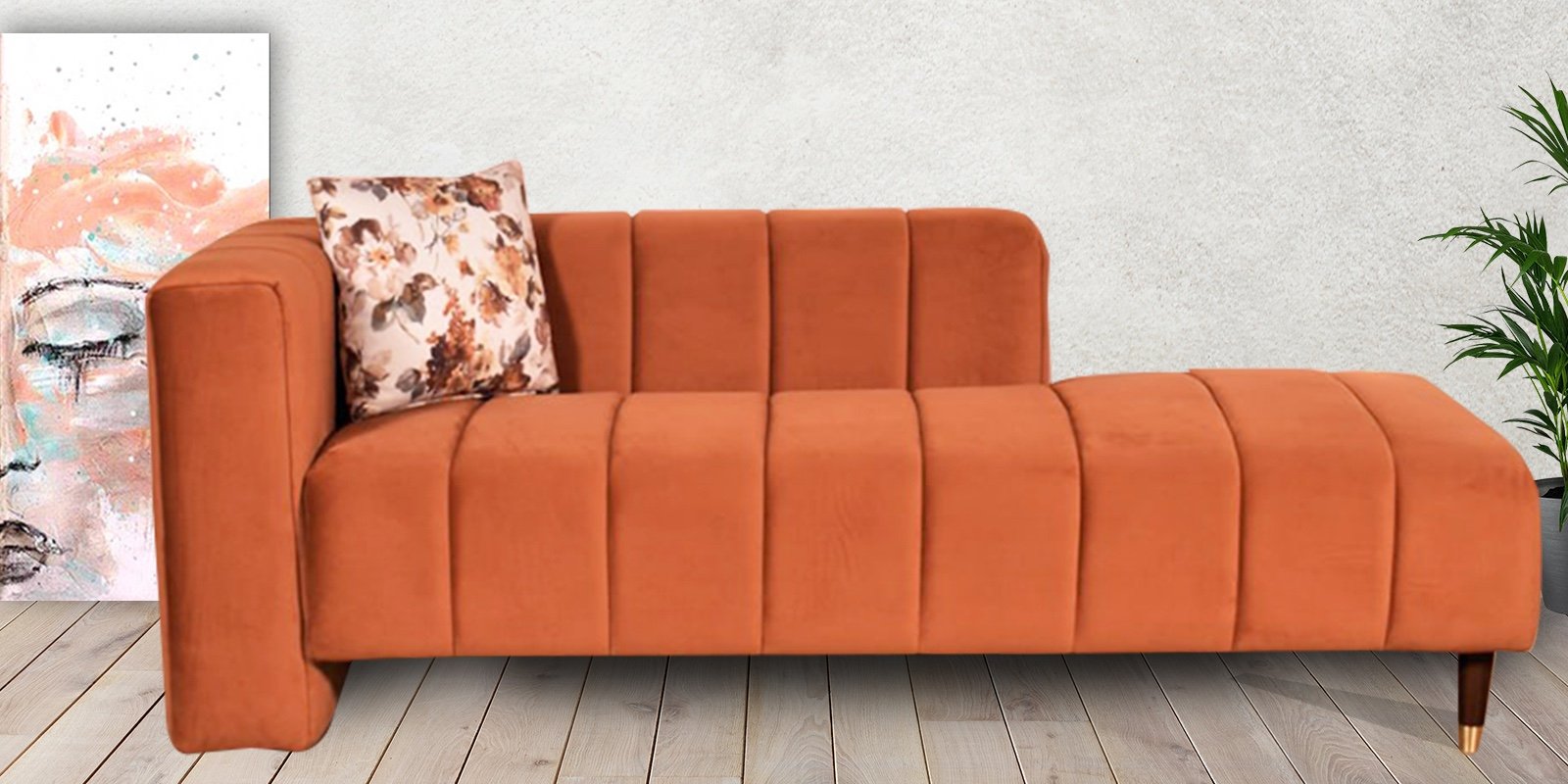 Serenity Fabric LHS Chaise Lounger in Orange Velvet Colour